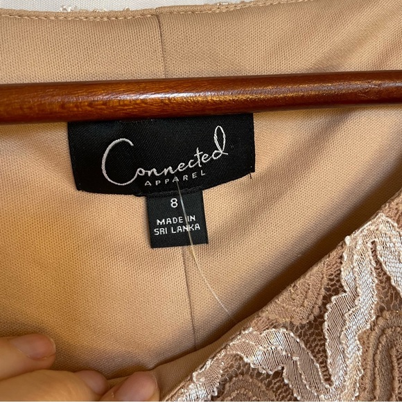 CONNECTED APPAREL Women’s Tan Cream Lace Sheath Dress Flowy Long Sleeve Size 8 - Picture 6 of 14